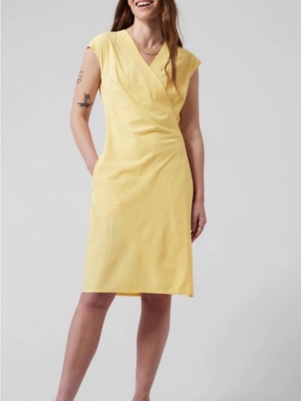Athleta Yellow V-Neck Midi Dress